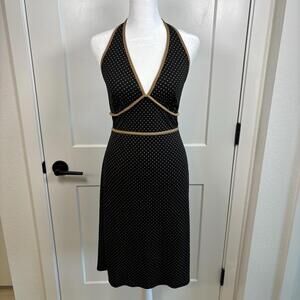 VTG Y2K Polka Dot Halter Mini Dress 90s 2000s Size L Black LBD Vacation Made USA